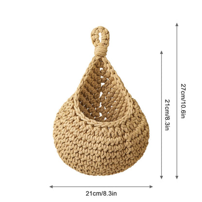 Wall Hanging Fruit Vegetable Basket Natural Jute Woven Teardrop Plant Basket Kitchen Table Wall-Mounted Storage Basket Container