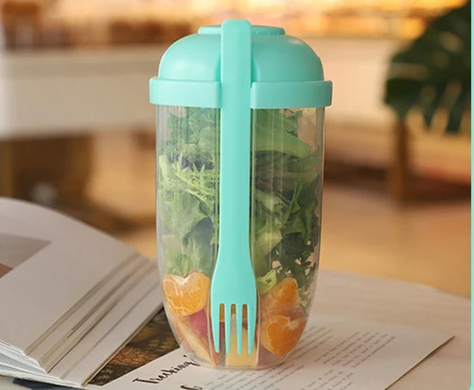 Breakfast Salad Cup Portable Two-Layers Cup Container with Fork Cup Lid Oatmeal Cereal Seal Salad Cup Bowl Lunch Box