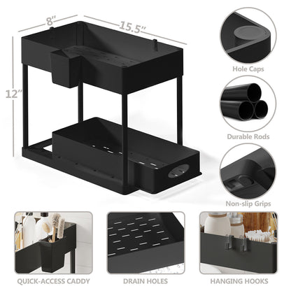 Under Sink Organizer with 2 Tier Sliding Drawers - Bathroom Cabinet Organizer