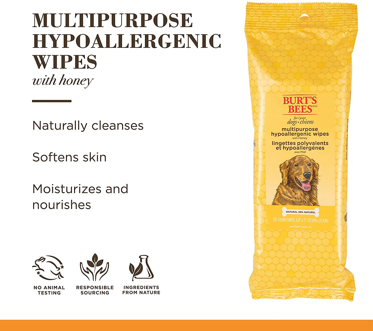 Multipurpose Grooming Wipes - Puppy & Dog Wipes for All Purpose Cleaning & Grooming - Cruelty Free, 50 Ct Pet Wipes, Puppy Supplies