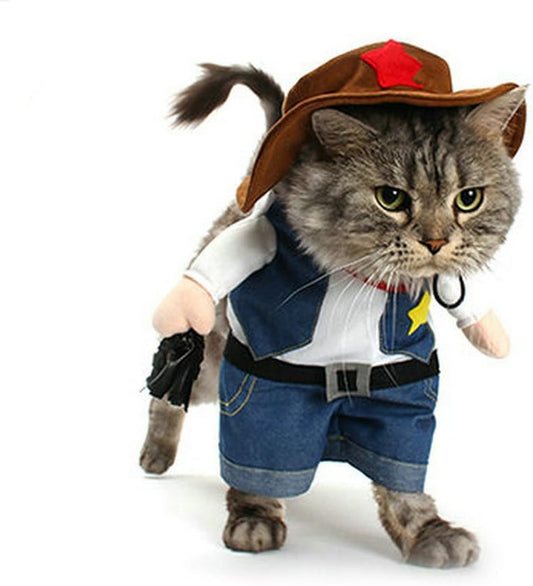 Pet Cowboy Costume with Hat Clothing for Small Dog Cat Halloween Party Apperal Size XL