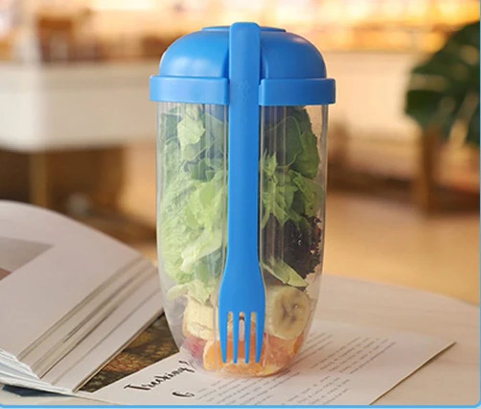 Breakfast Salad Cup Portable Two-Layers Cup Container with Fork Cup Lid Oatmeal Cereal Seal Salad Cup Bowl Lunch Box