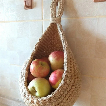 Wall Hanging Fruit Vegetable Basket Natural Jute Woven Teardrop Plant Basket Kitchen Table Wall-Mounted Storage Basket Container