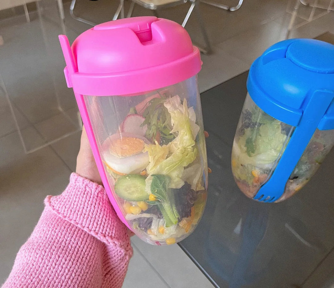 Breakfast Salad Cup Portable Two-Layers Cup Container with Fork Cup Lid Oatmeal Cereal Seal Salad Cup Bowl Lunch Box