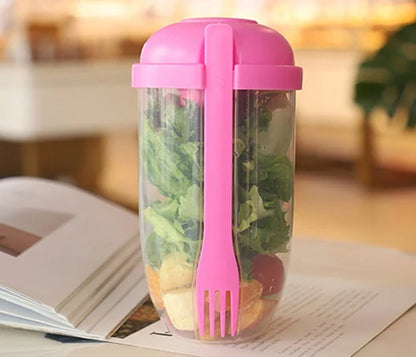 Breakfast Salad Cup Portable Two-Layers Cup Container with Fork Cup Lid Oatmeal Cereal Seal Salad Cup Bowl Lunch Box