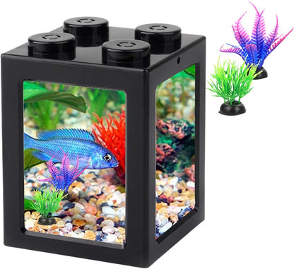 Small Betta Fish Tank, Mini Fish Tank Row Aquarium Stackable Cube Tank with Fish Tank Decor, Ant Feeding Case Mini Reptile Row Box,3.54Inch X 3.54Inch X 4.33Inch (Black)