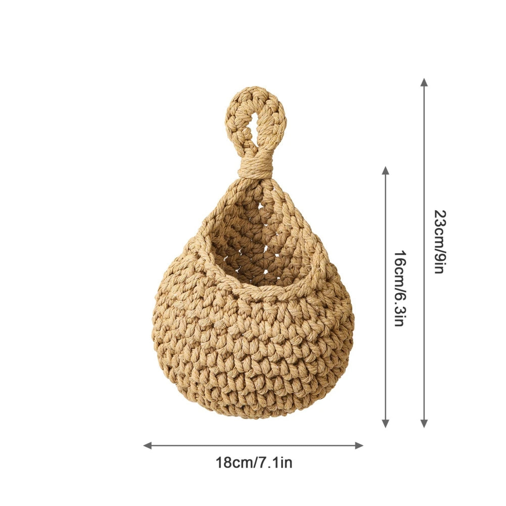 Wall Hanging Fruit Vegetable Basket Natural Jute Woven Teardrop Plant Basket Kitchen Table Wall-Mounted Storage Basket Container